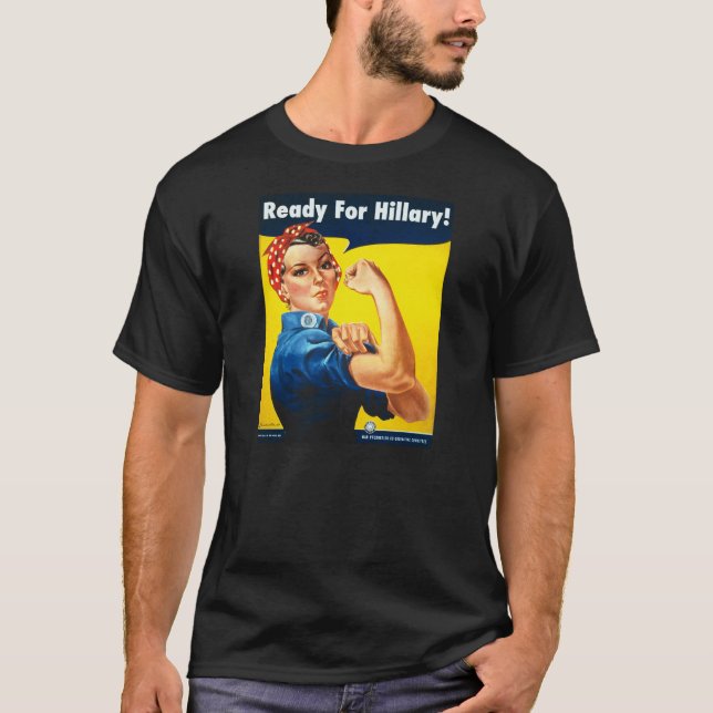 Rosie the Riveter for Hillary Men's Black T-Shirt (Front)