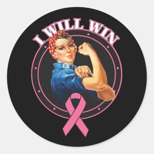 Rosie The Riveter I Will Win Breast Cancer Classic Round Sticker