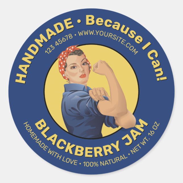 Rosie the Riveter Jar Lid Round Sticker (Front)