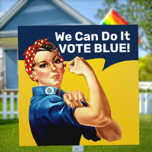 Rosie the Riveter Lawn Yard Sign Vote Blue