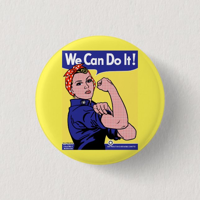 Rosie the Riveter Meet Roy Lichtenstein Pop Art Button (Front)