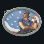 "Rosie the Riveter" Oval Belt Buckle<br><div class="desc">Norman Rockwell | Woman factory worker,  flag behind,  Mein Kampf at feet</div>