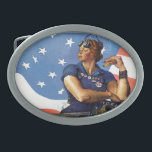 "Rosie the Riveter" Oval Belt Buckle<br><div class="desc">Norman Rockwell | Woman factory worker,  flag behind,  Mein Kampf at feet</div>