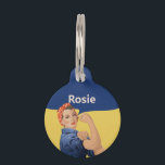 Rosie the Riveter Pet ID Tag<br><div class="desc">Rosie the Riveter. Custom background and banner color. Custom text on both sides.</div>