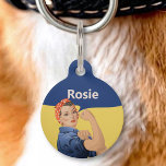 Rosie the Riveter Pet ID Tag<br><div class="desc">Rosie the Riveter. Custom background and banner color. Custom text on both sides.</div>