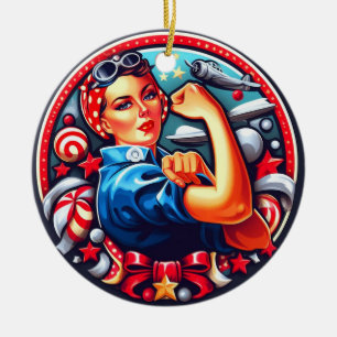 Rosie the Riveter Pin-up Girl Christmas Ornament