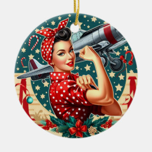 Rosie the Riveter Pin-up Girl Christmas Ornament