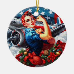 Rosie the Riveter Pin-up Girl Christmas Ornament