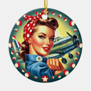 Rosie the Riveter Pin-up Girl Christmas Ornament