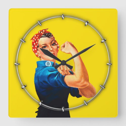 Rosie The Riveter Retro Design Style Square Wall Clock