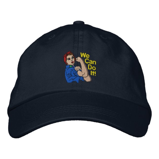 Rosie The Riveter Retro Style Embroidery Embroidered Baseball Hat (Front)
