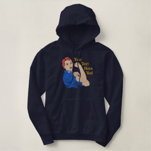 Rosie The Riveter Retro Style Large Personalized Embroidered Hoodie
