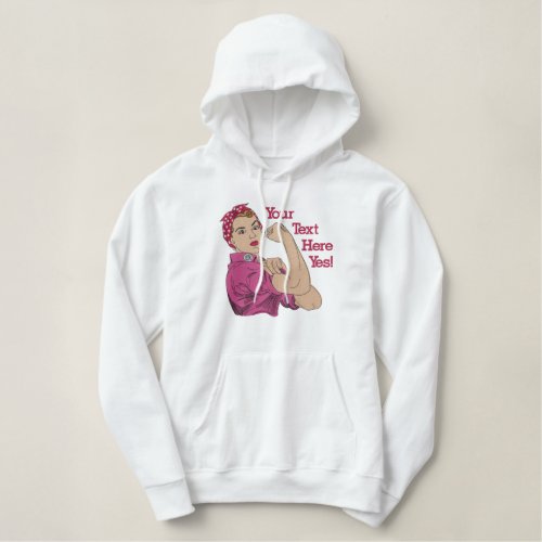 Rosie The Riveter Retro Style Large Personalized Embroidered Hoodie