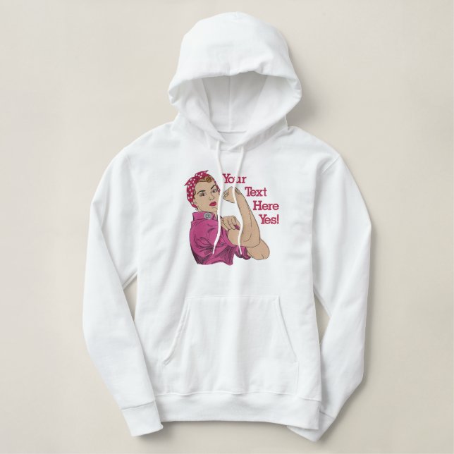 Rosie The Riveter Retro Style Large Personalized Embroidered Hoodie (Design Front)