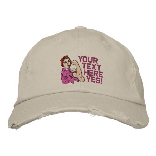 Rosie The Riveter Retro Style with Your Text Embroidered Baseball Hat