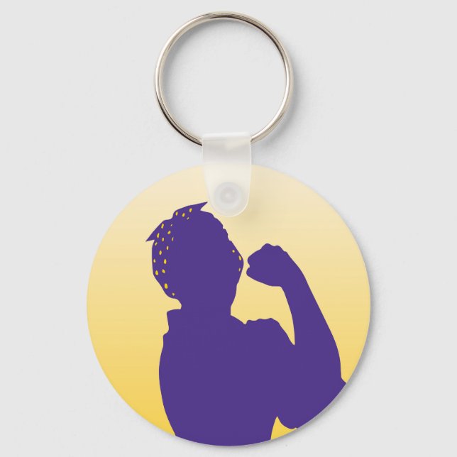 Rosie the Riveter silhouette - gold and purple Key Keychain (Front)