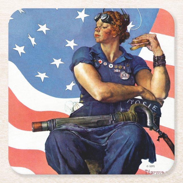 "Rosie the Riveter" Square Paper Coaster (Front)
