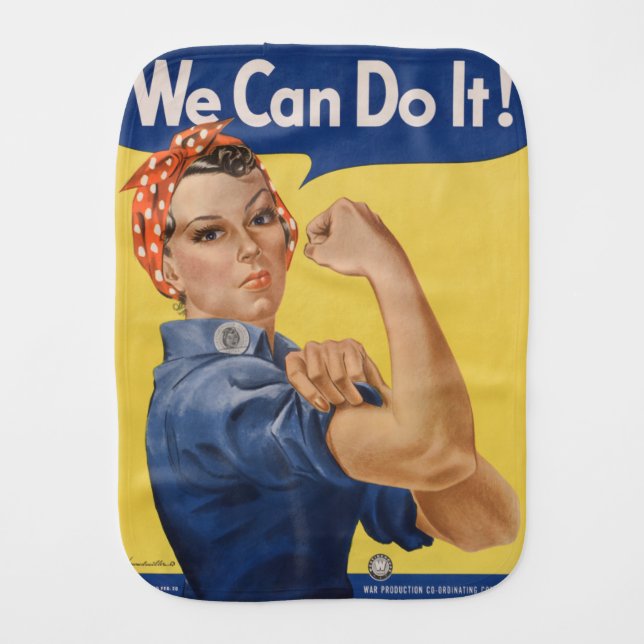 Rosie the Riveter: Strong Women Female Empowerment Baby Burp Cloth (Front)
