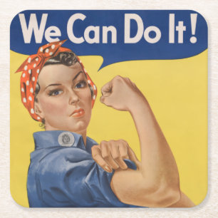Rosie the Riveter: Strong Women Female Empowerment Square Paper Coaster