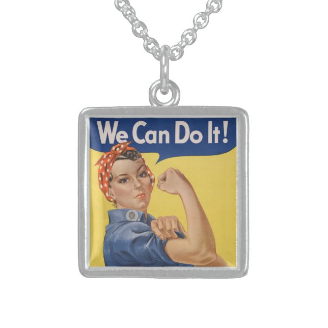 Rosie the Riveter: Strong Women Female Empowerment Sterling Silver Necklace (Front)