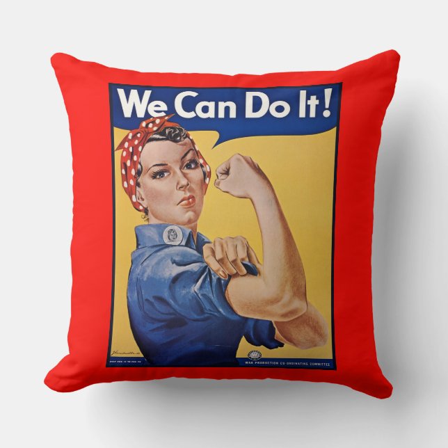 Rosie the Riveter: Strong Women Female Empowerment Throw Pillow (Front)