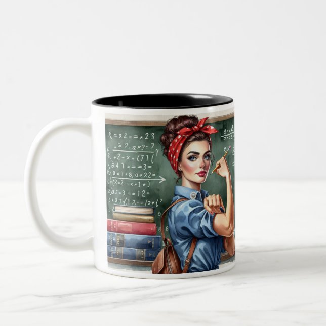 Rosie the Riveter Teacher  Two-Tone Coffee Mug (Left)