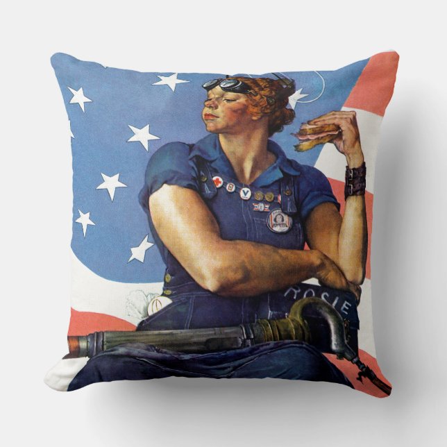 "Rosie the Riveter" Throw Pillow (Front)