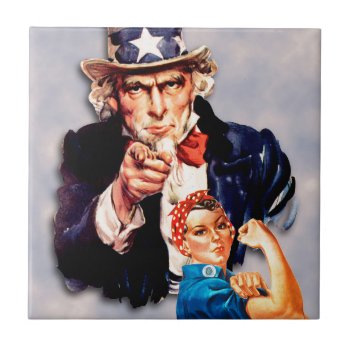 Rosie The Riveter & Uncle Sam Design Ceramic Tile by VintageImagesOnline at Zazzle