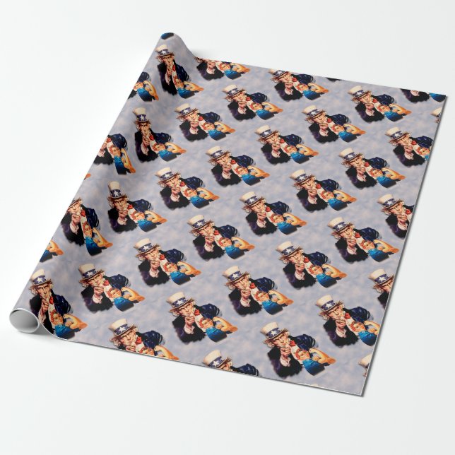 Rosie the Riveter & Uncle Sam design Wrapping Paper (Unrolled)