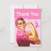 Rosie the Riveter Vintage Breast Cancer awareness Thank You Card (Front)