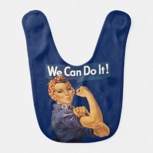 Rosie the Riveter Vintage We Can Do It! Blue Baby Bib