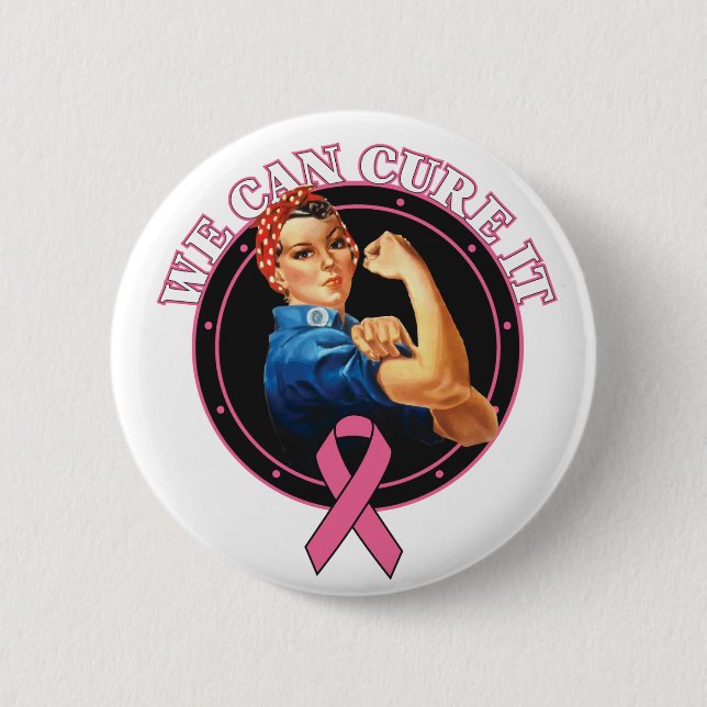 Rosie The Riveter We Can Cure It Breast Cancer Button (Front)