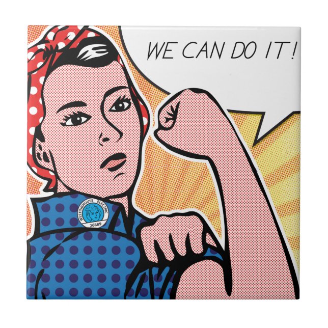 Rosie the Riveter We Can Do It! Pop Art Dots Ceramic Tile (Front)