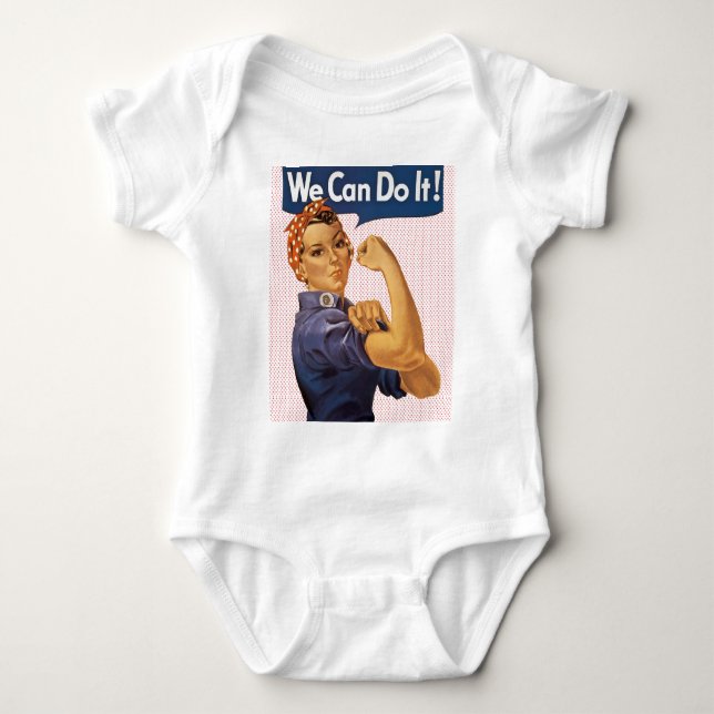 Rosie the Riveter We Can Do It Red Polka Dots Baby Bodysuit (Front)