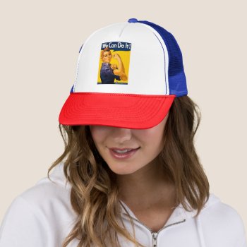 Rosie The Riveter We Can Do It! Vintage Girl Power Trucker Hat by scenesfromthepast at Zazzle