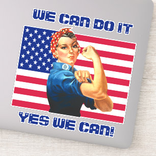 Rosie the Riveter with US Flag Motivational Slogan Sticker