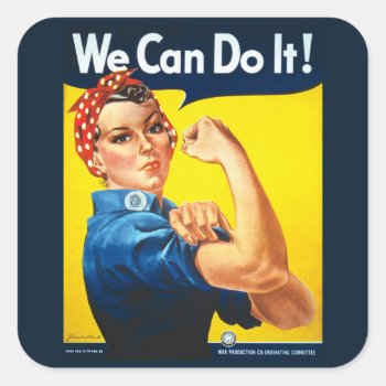 Rosie Vintage We Can Do It! Square Sticker by ellesgreetings at Zazzle