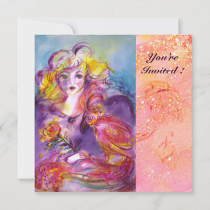 ROSINA / LADY ,ROSE AND PARROT Pink Bridal Shower Invitation