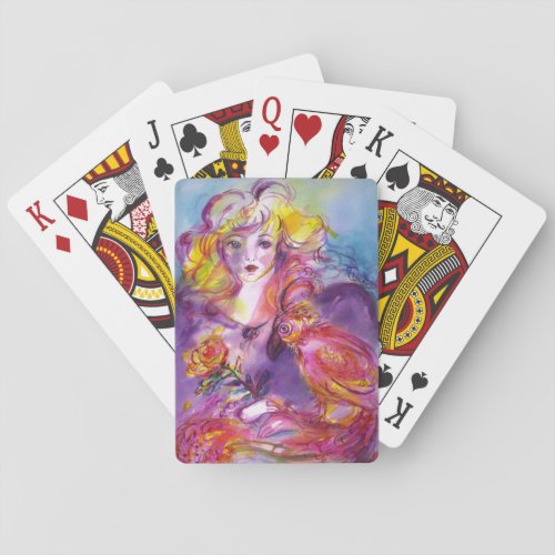 ROSINA  Lady With Parrot and Roses Watercolor Playing Cards