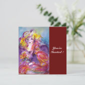 ROSINA / LADY WITH ROSE AND PARROT Pink Blue Invitation (Standing Front)