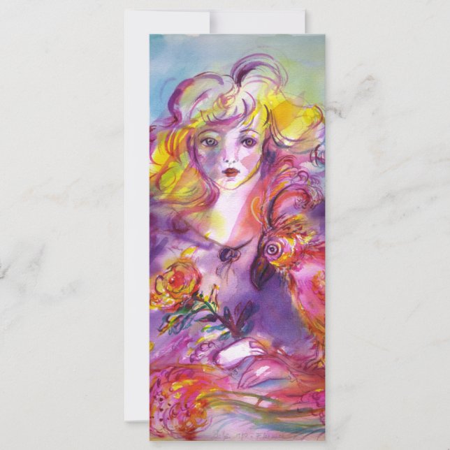 ROSINA / LADY WITH ROSE AND PARROT Pink Blue Invitation (Front)