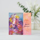 ROSINA / LADY WITH ROSE AND PARROT Pink Sparkles Invitation (Standing Front)