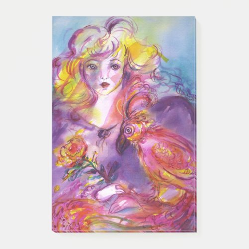 ROSINA Young Girl with Rose and Parrot Post_it Notes