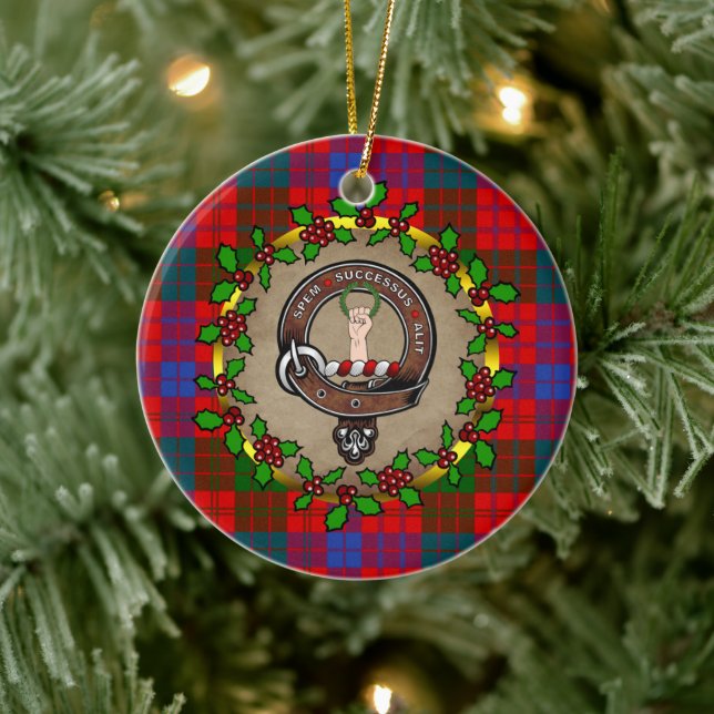 Ross Clan Badge & Tartan Personalized Christmas Ceramic Ornament (Tree)