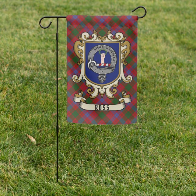 Ross Clan Badge & Tartan Personalized Garden Flag (In SItu)