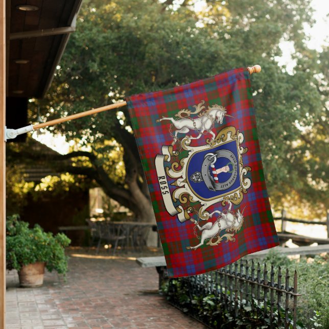 Ross Clan Badge & Tartan Personalized  House Flag (In SItu)