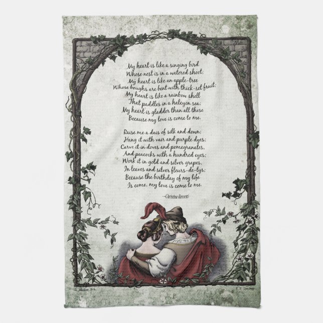 Rossetti "Love" Victorian Poetry Art Tea Towel (Vertical)