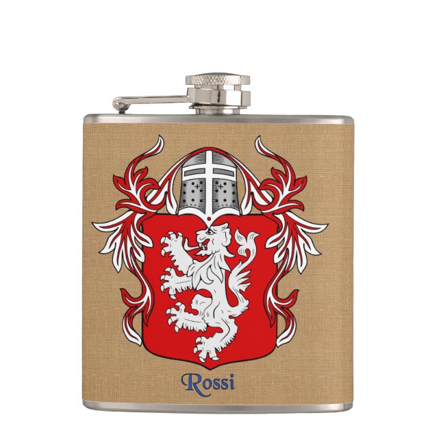 Rossi Heraldic Shield with Helm and Mantle Flask (Front)
