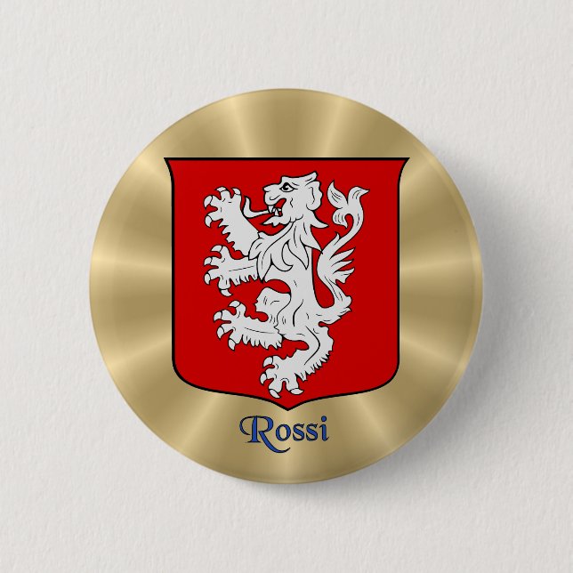 Rossi Historical Shield on Golden Sunburst Pinback Button (Front)