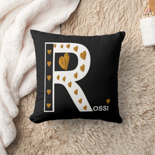 Rossi Love III on GoldWhiteBlack Throw Pillow